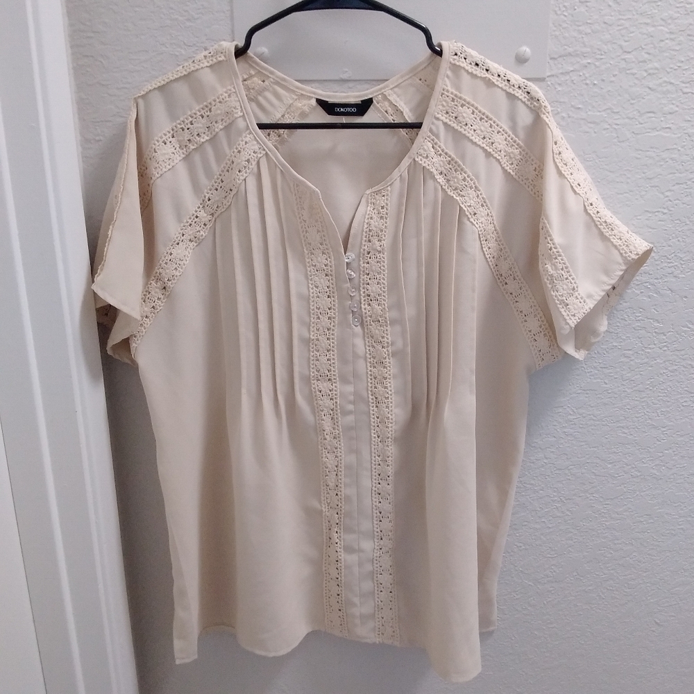 Dokotoo Womens Cream Lace Trim Blouse Top Shirt Pullover Neutral Polyester